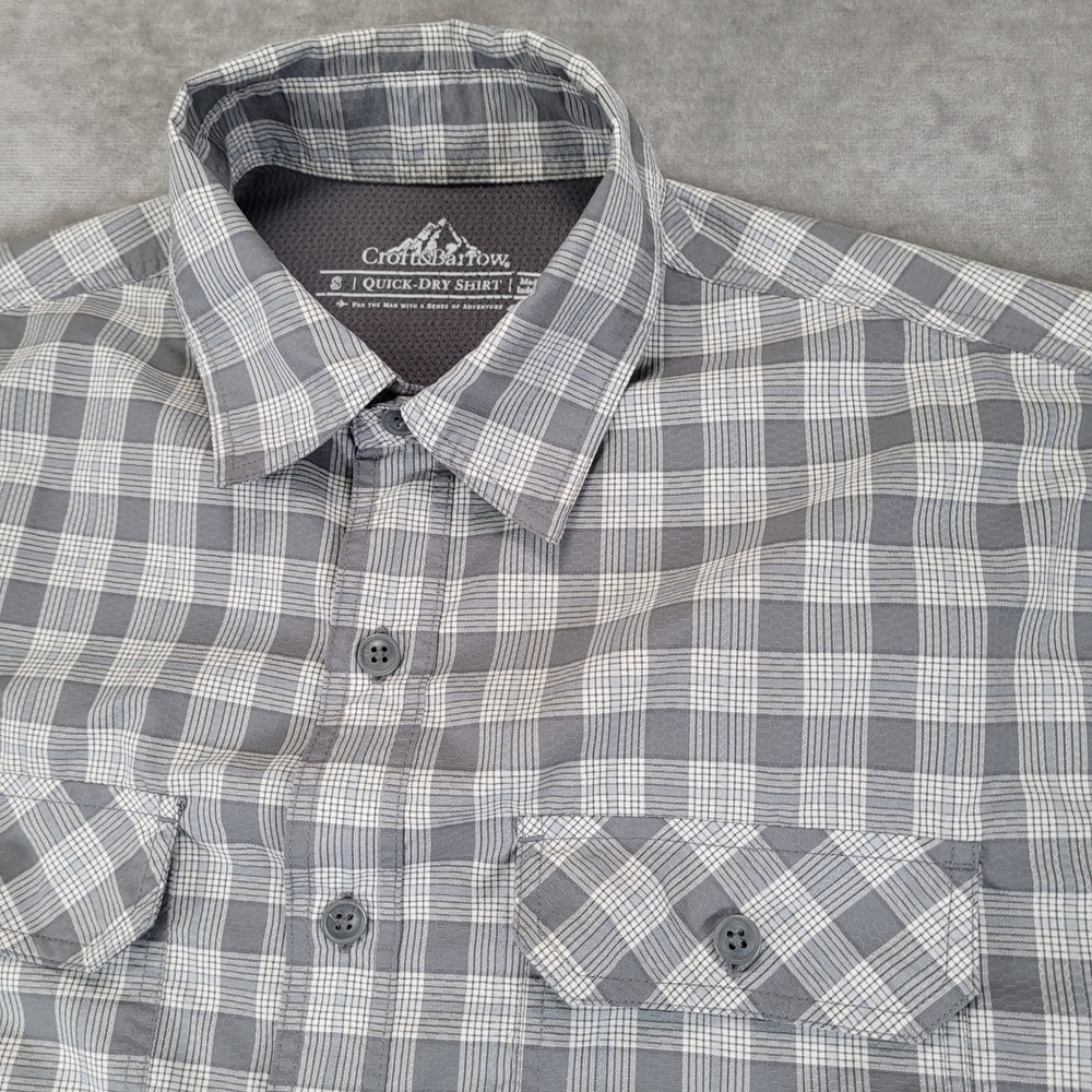 Croft & Barrow Mens Small Quick-Dry Short Sleeve Plaid Fishing Hiking Shirt Gray - Picture 2 of 6
